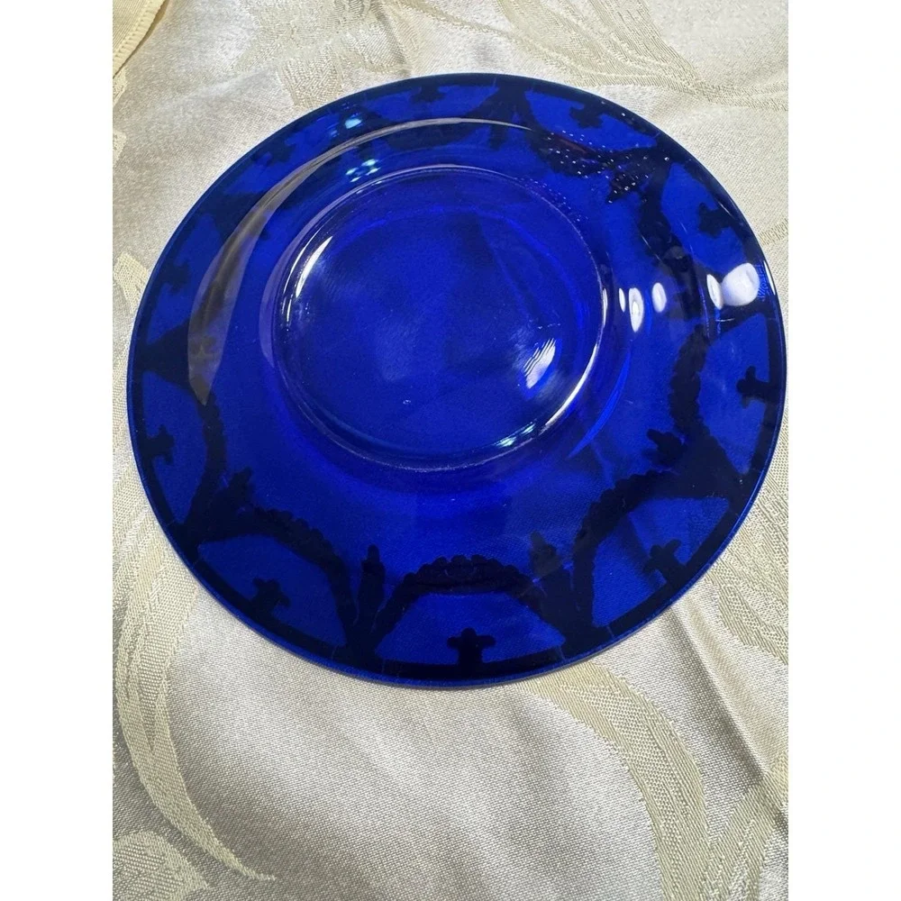 Antique Wheeling Glass Cobalt Blue Gilt Plate Greek Key Swag 8.25 Victorian RARE